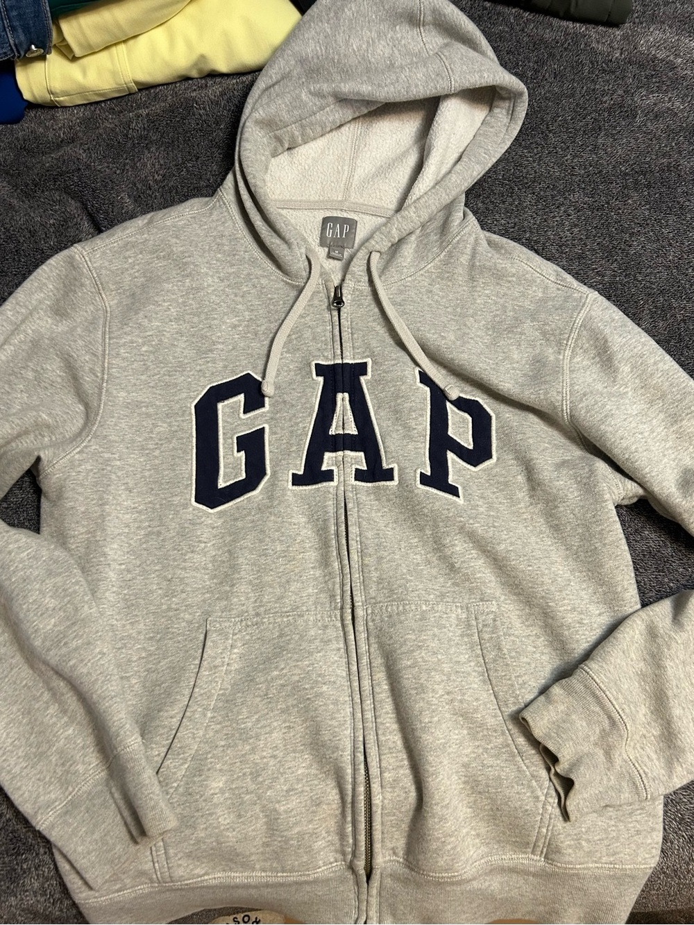 GAP Light Gray Hoodie with Navy Logo